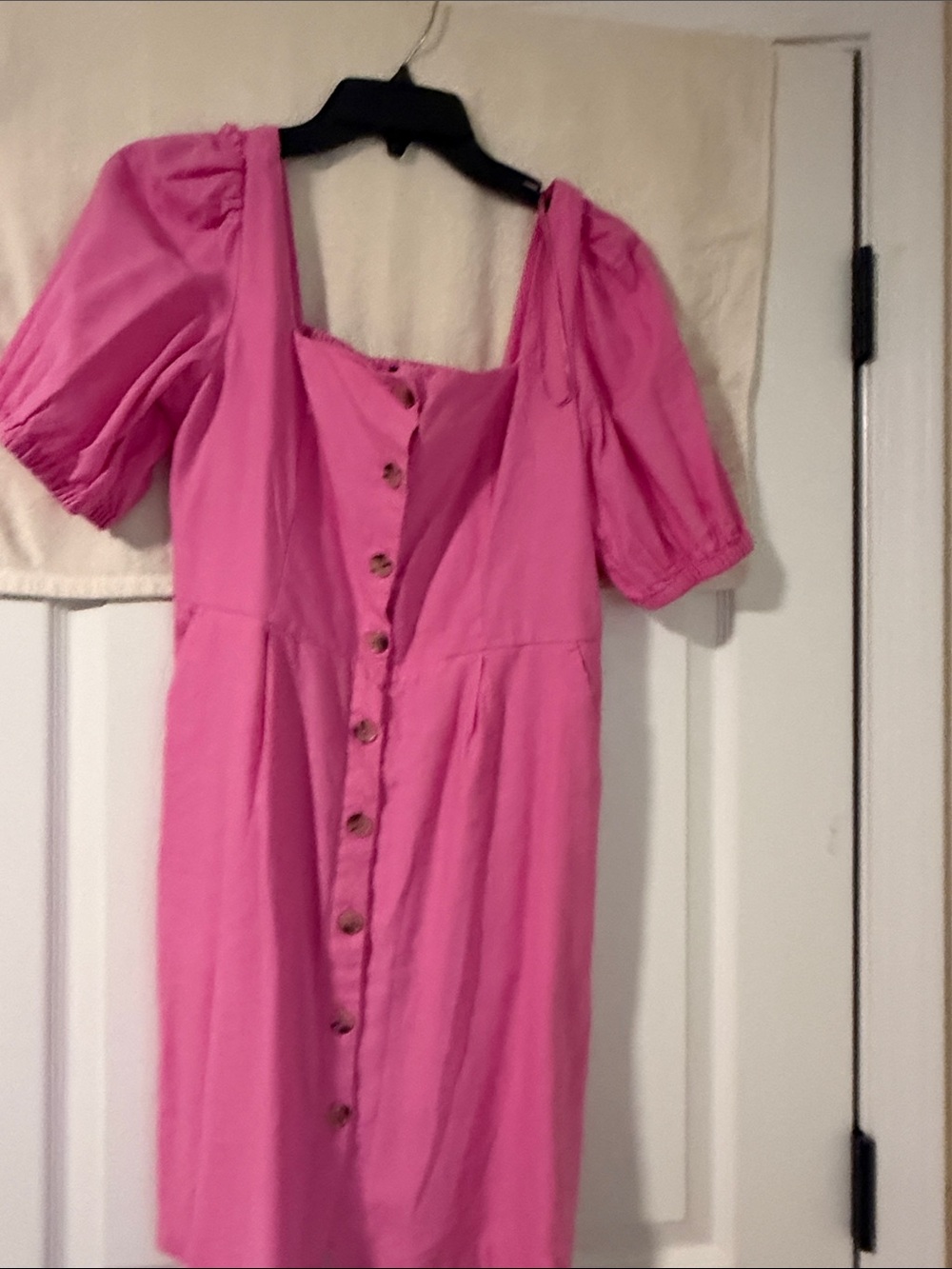 Old Navy Hot Pink Button-Front Puff Sleeve Dress
